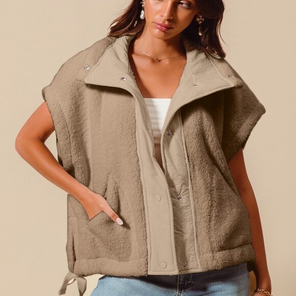 SO ME Over Sized Soft Sherpa Fur Sleeveless Vest Jacket - Picture 1 of 3